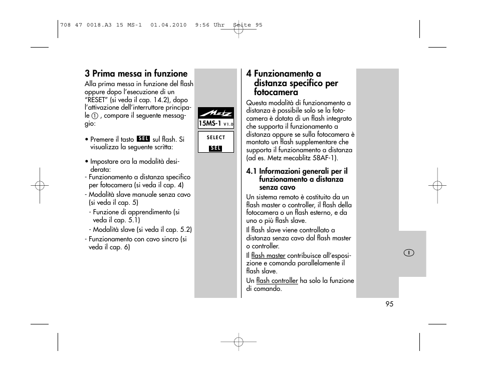 3 prima messa in funzione | Metz MECABLITZ 15 MS-1 digital User Manual | Page 95 / 140