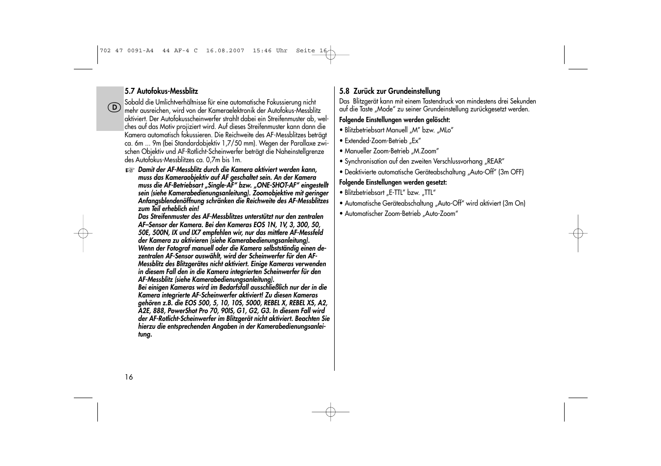 Metz MECABLITZ 44 AF-4 Canon User Manual | Page 16 / 120