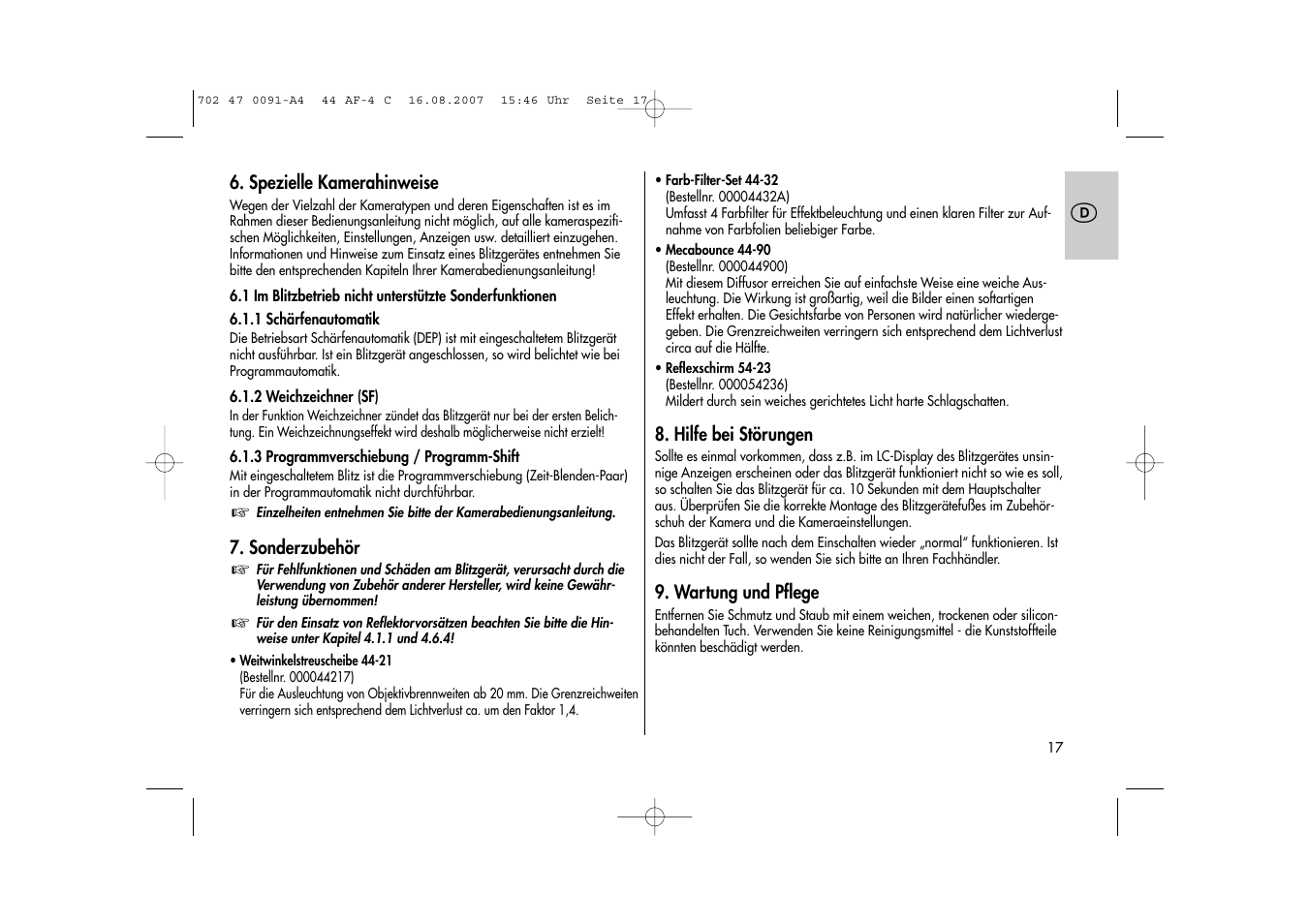 Metz MECABLITZ 44 AF-4 Canon User Manual | Page 17 / 120