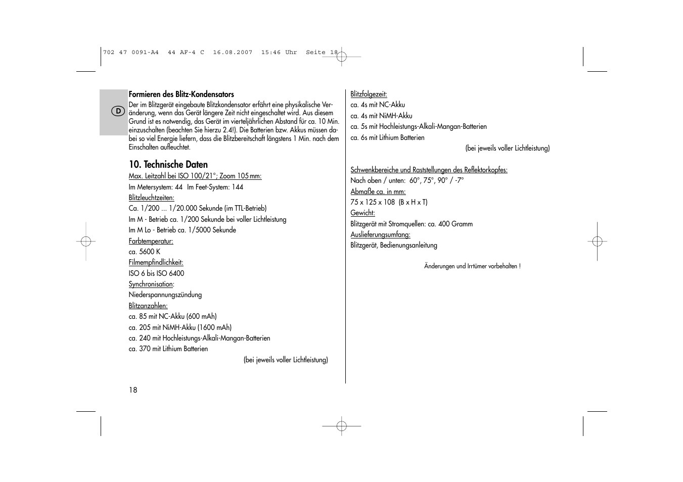Metz MECABLITZ 44 AF-4 Canon User Manual | Page 18 / 120