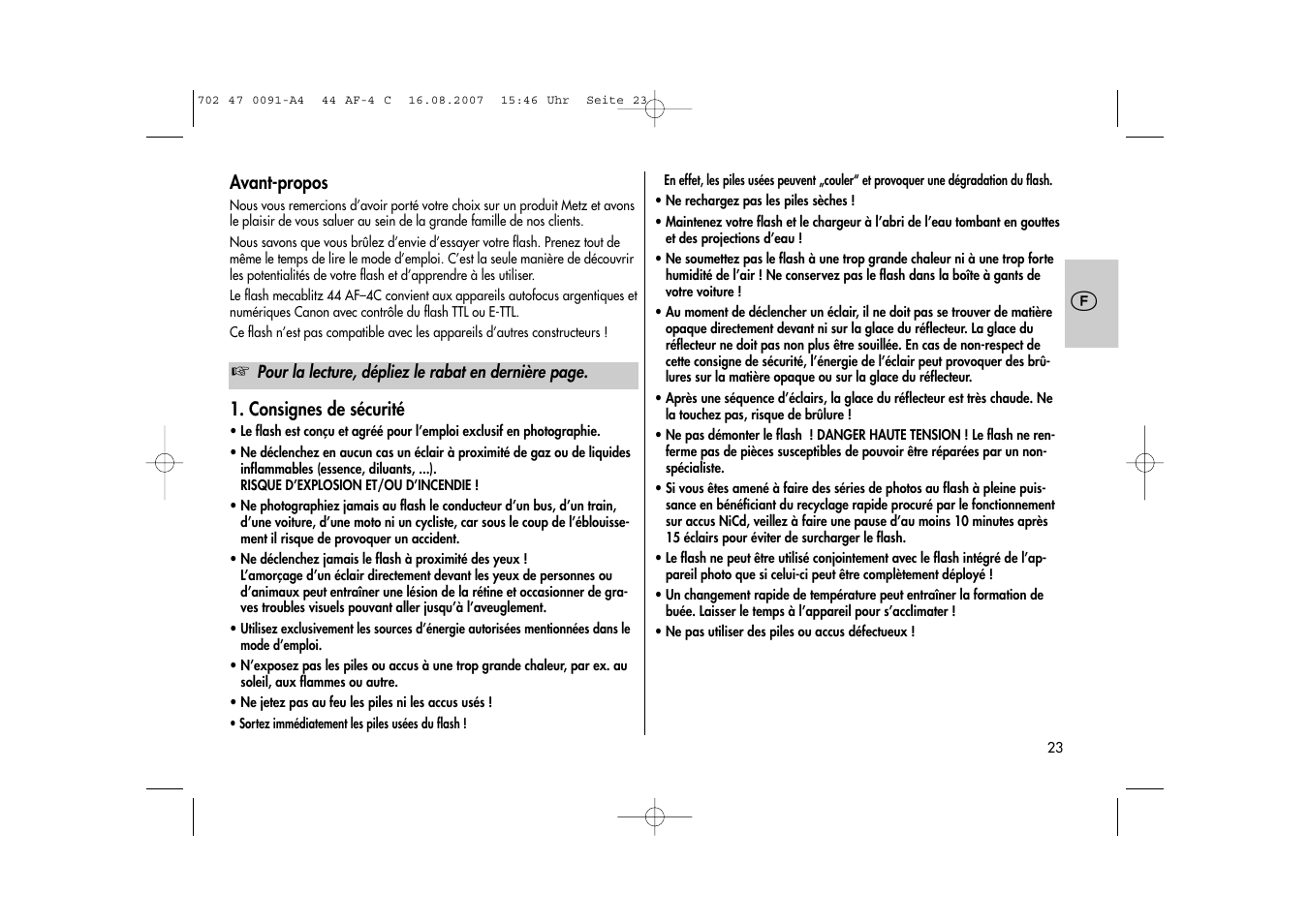 Metz MECABLITZ 44 AF-4 Canon User Manual | Page 23 / 120