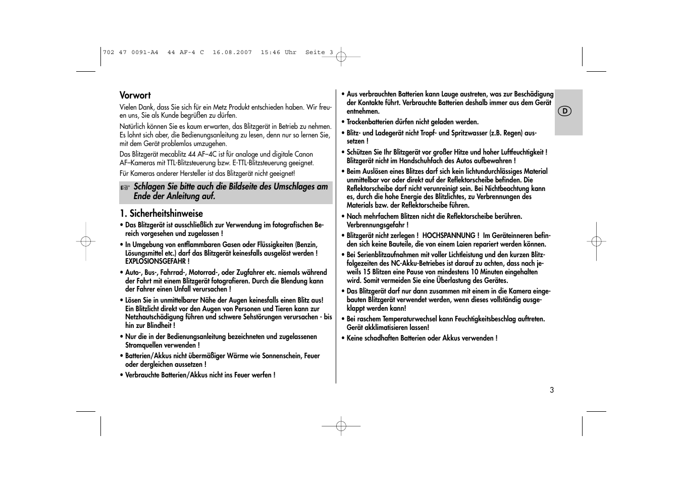 Metz MECABLITZ 44 AF-4 Canon User Manual | Page 3 / 120