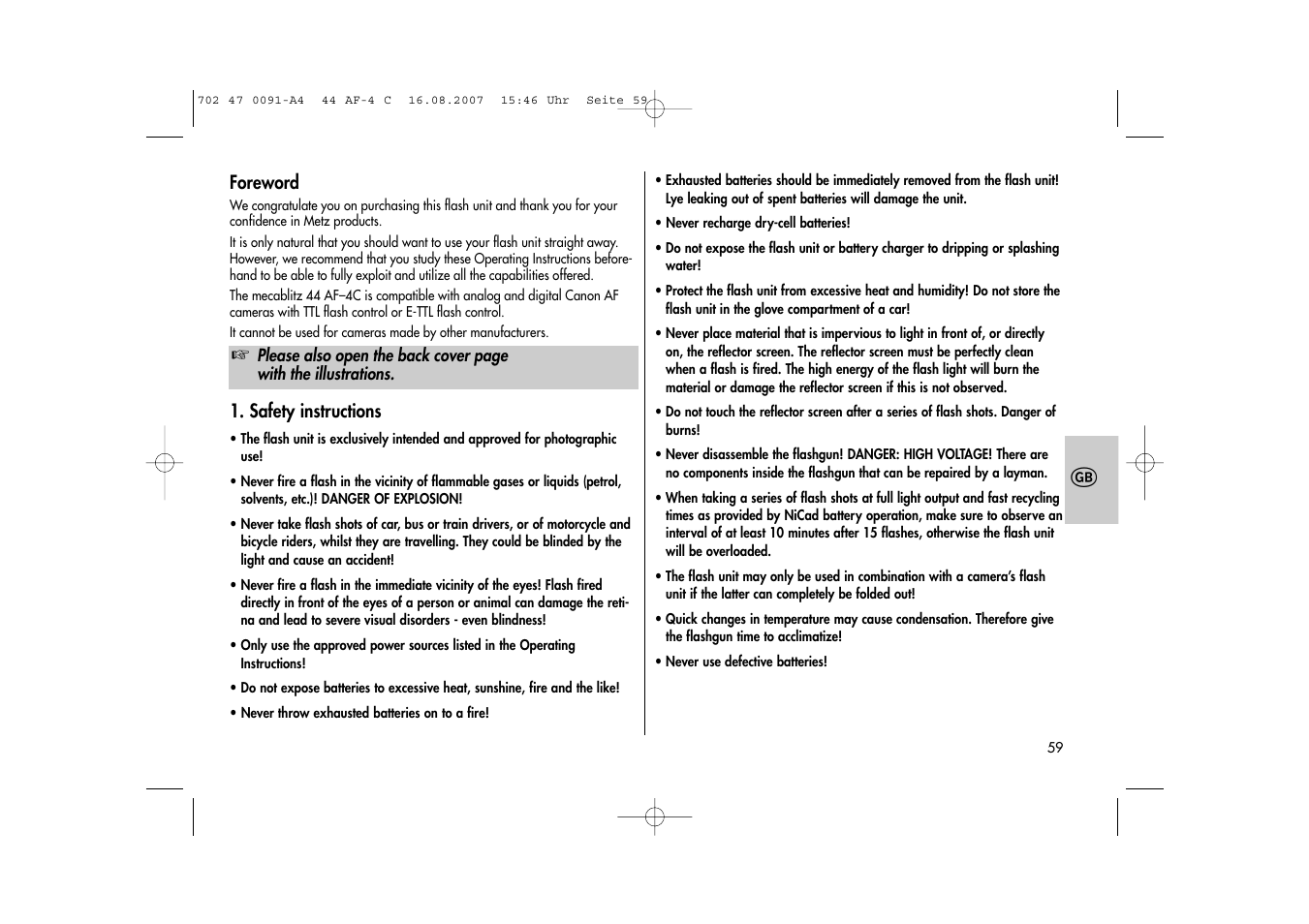 Metz MECABLITZ 44 AF-4 Canon User Manual | Page 59 / 120