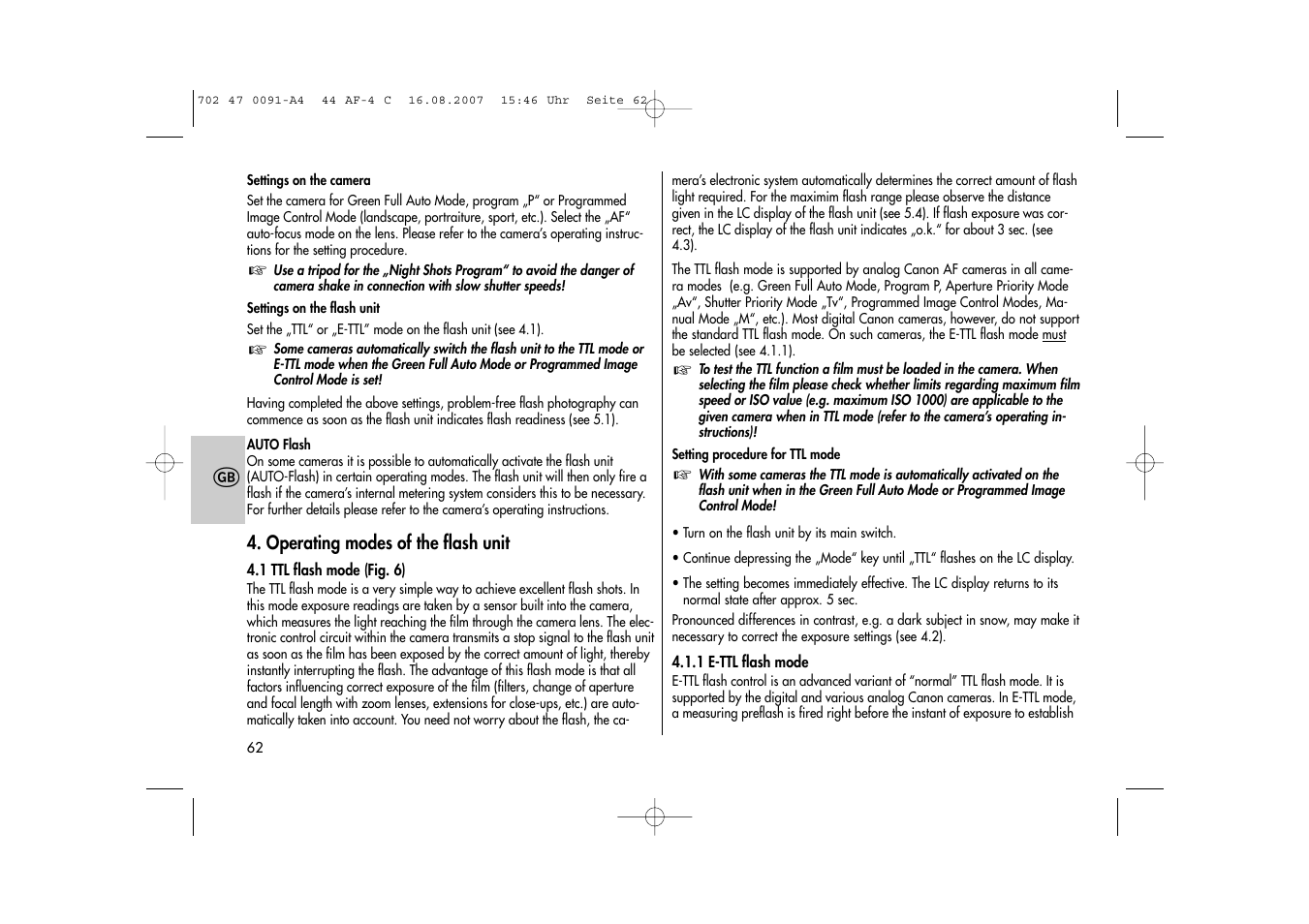 Metz MECABLITZ 44 AF-4 Canon User Manual | Page 62 / 120