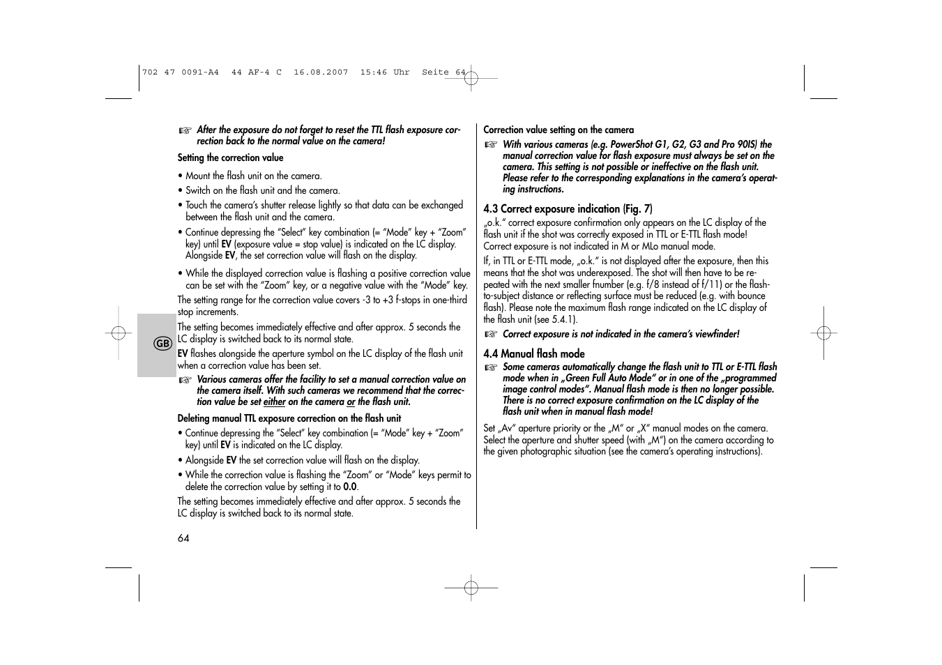 Metz MECABLITZ 44 AF-4 Canon User Manual | Page 64 / 120