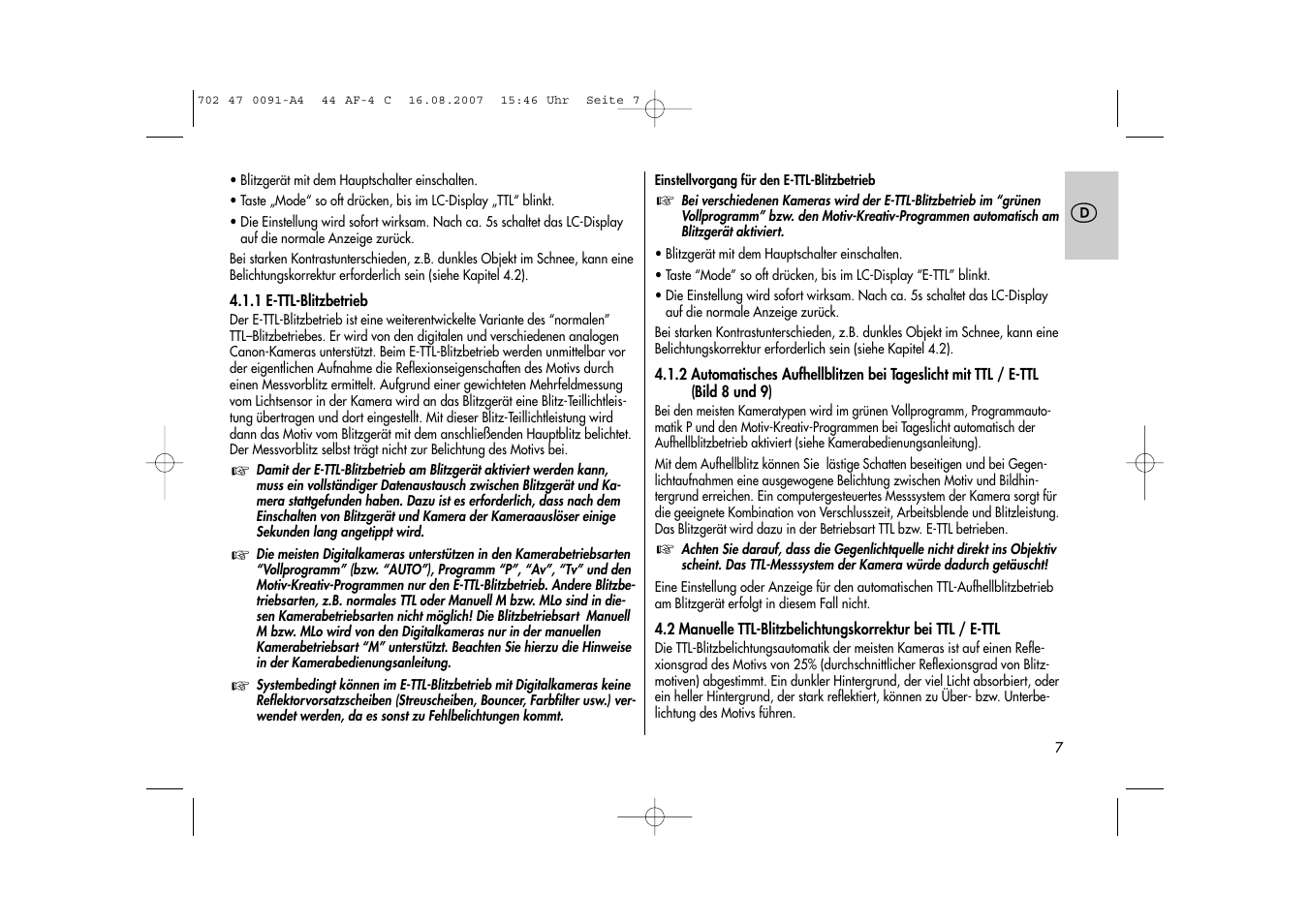 Metz MECABLITZ 44 AF-4 Canon User Manual | Page 7 / 120