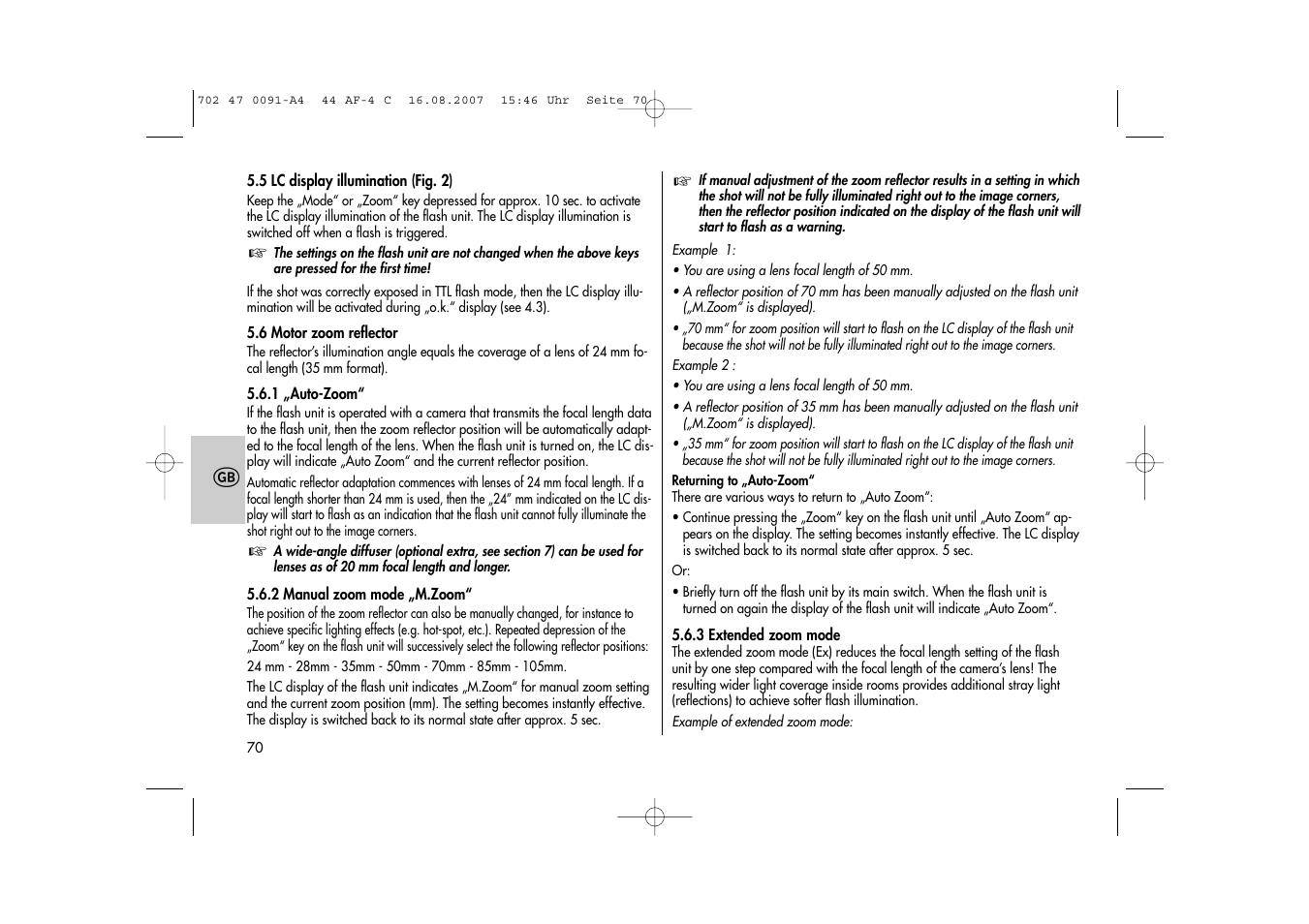 Metz MECABLITZ 44 AF-4 Canon User Manual | Page 70 / 120