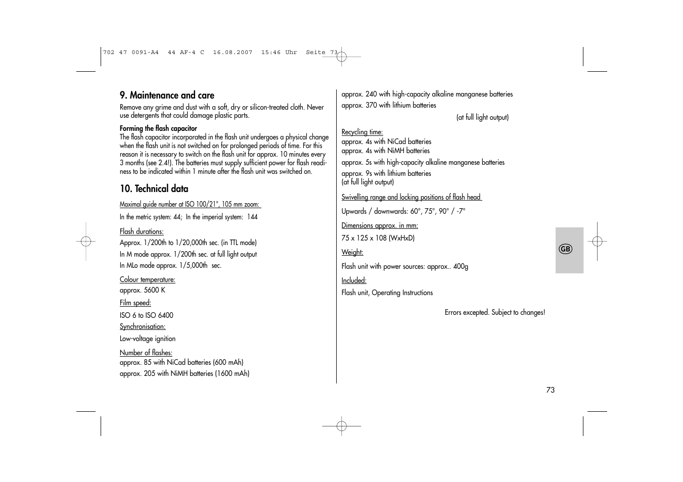 Metz MECABLITZ 44 AF-4 Canon User Manual | Page 73 / 120