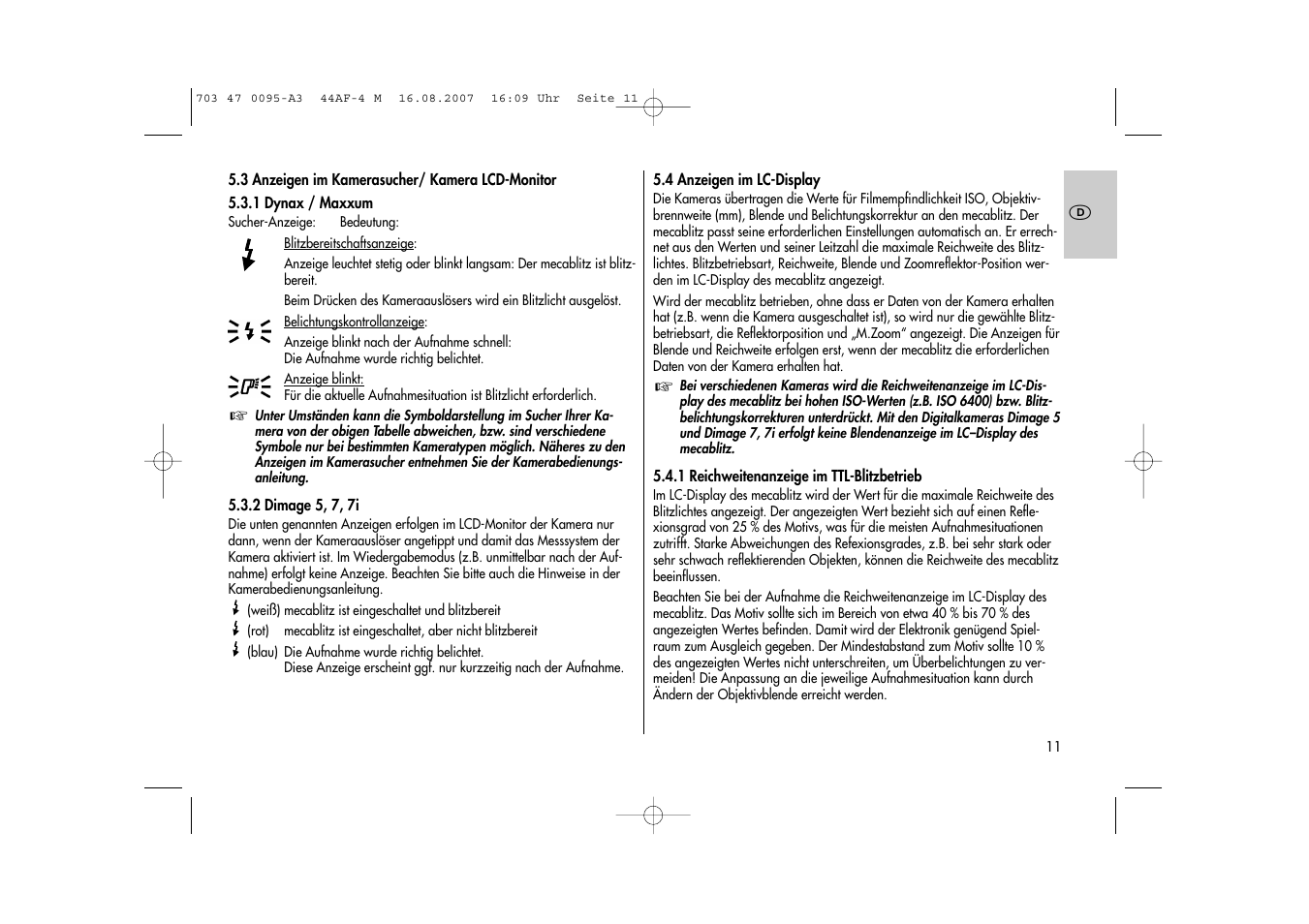 Metz MECABLITZ 44 AF-4 Minolta User Manual | Page 11 / 108