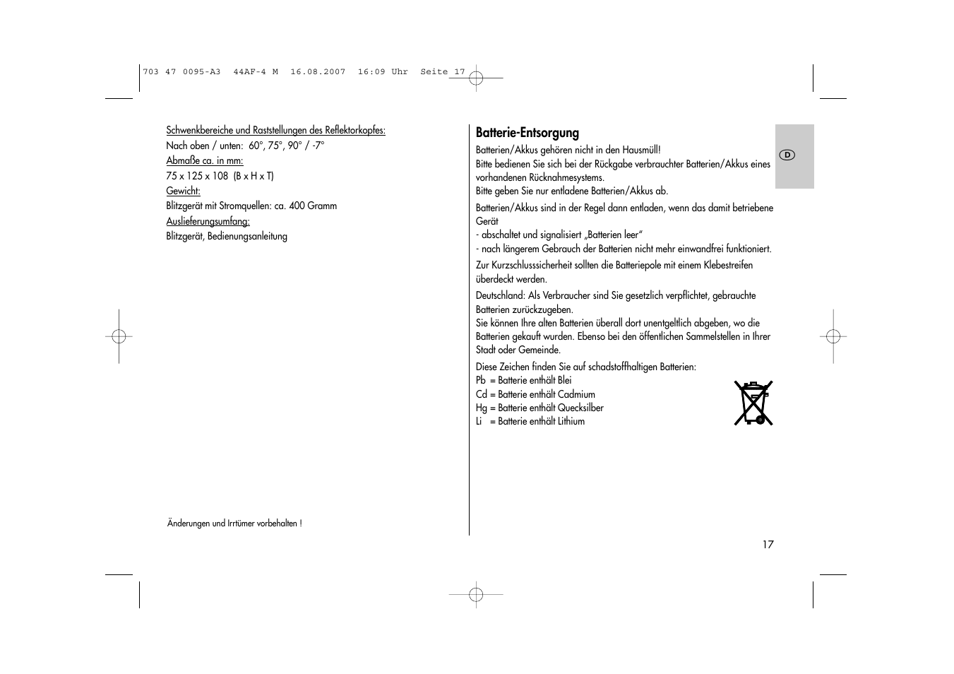 Metz MECABLITZ 44 AF-4 Minolta User Manual | Page 17 / 108