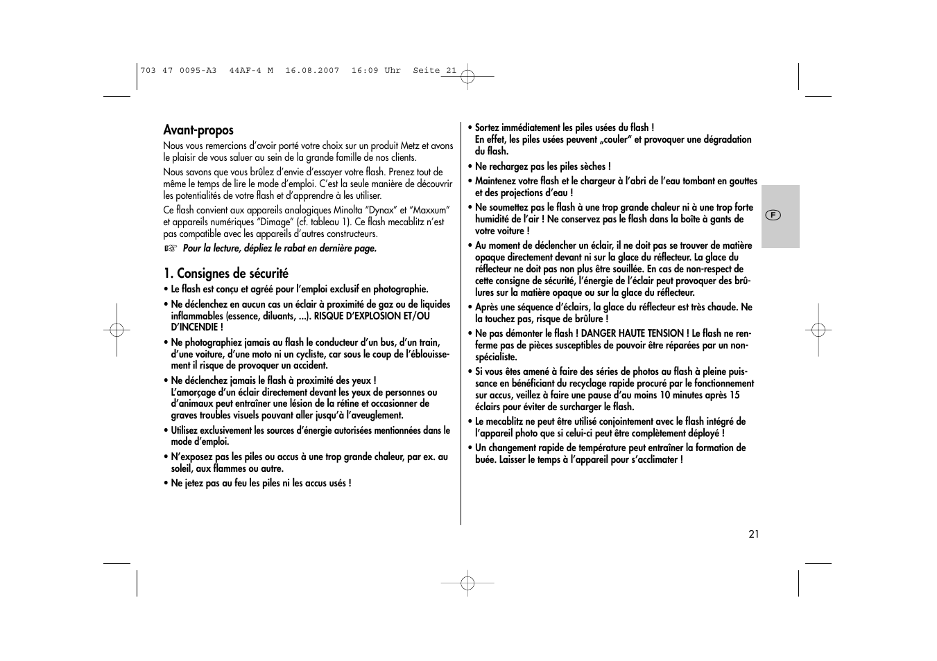 Metz MECABLITZ 44 AF-4 Minolta User Manual | Page 21 / 108