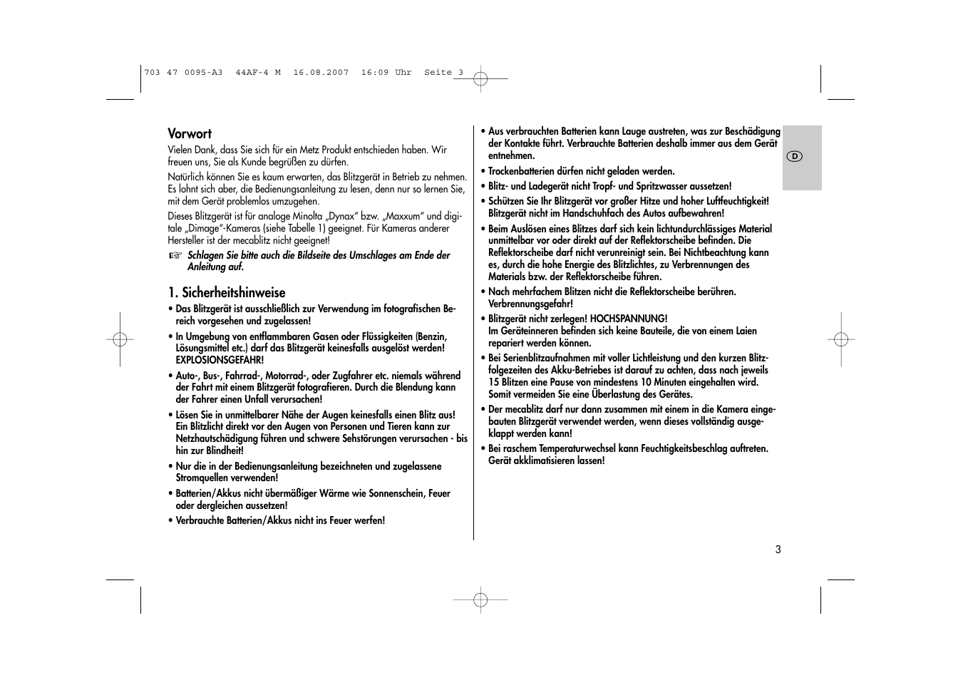 Metz MECABLITZ 44 AF-4 Minolta User Manual | Page 3 / 108