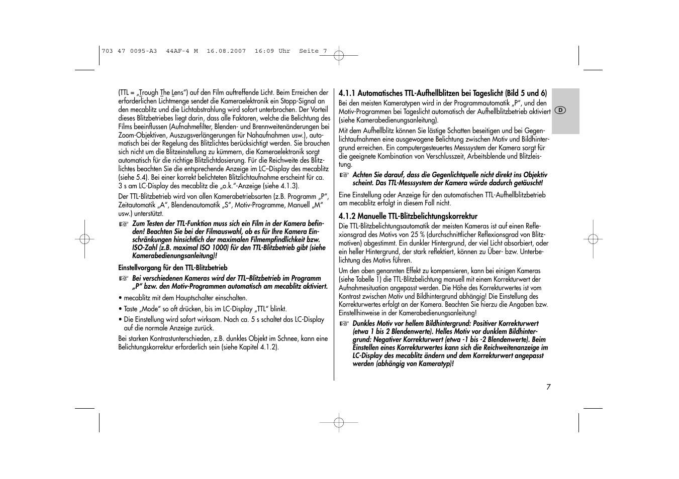 Metz MECABLITZ 44 AF-4 Minolta User Manual | Page 7 / 108