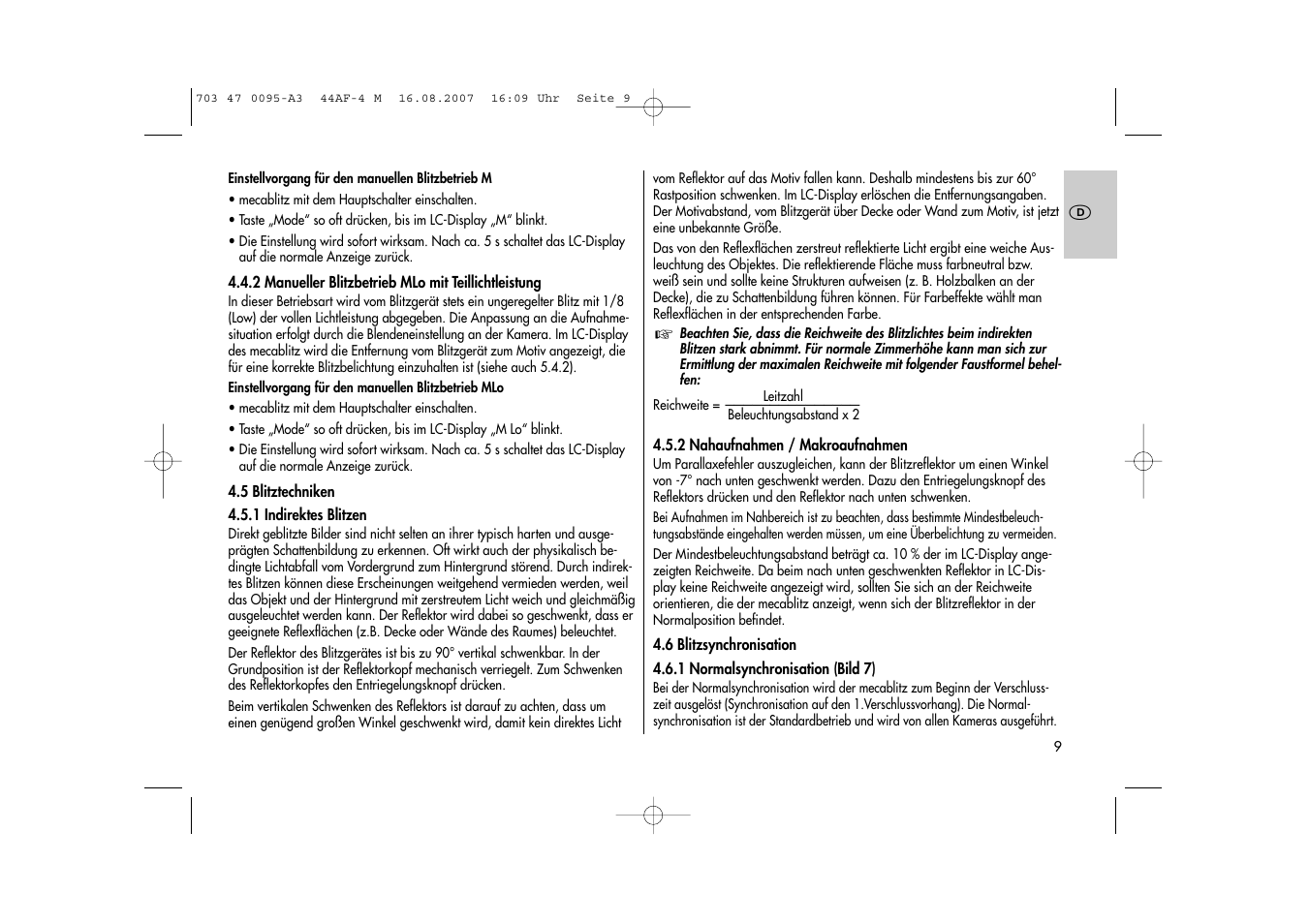 Metz MECABLITZ 44 AF-4 Minolta User Manual | Page 9 / 108