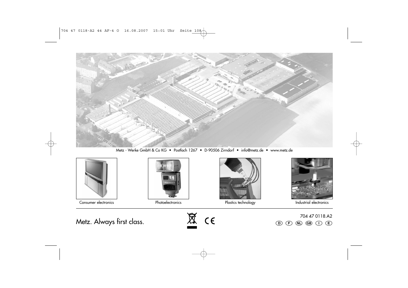 Metz. always first class | Metz MECABLITZ 44 AF-4 Olympus User Manual | Page 108 / 108