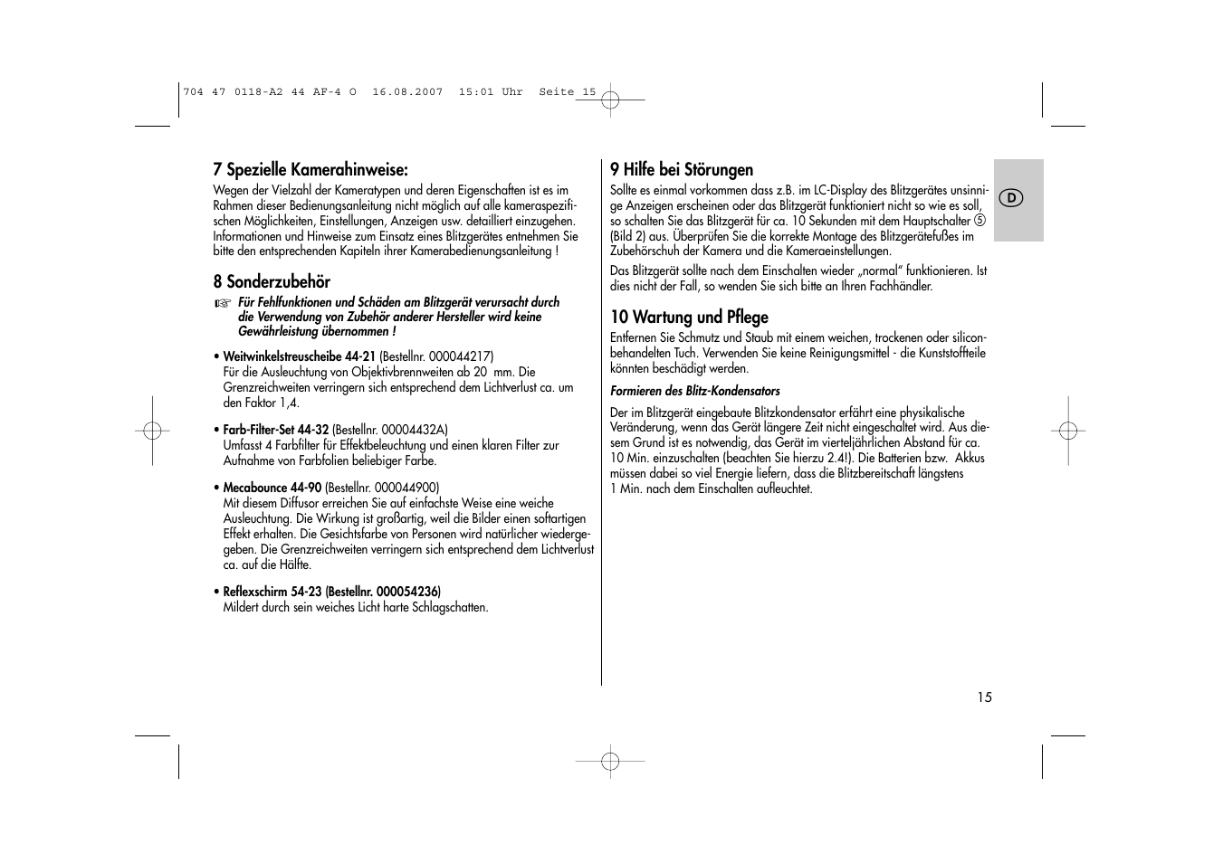 Metz MECABLITZ 44 AF-4 Olympus User Manual | Page 15 / 108