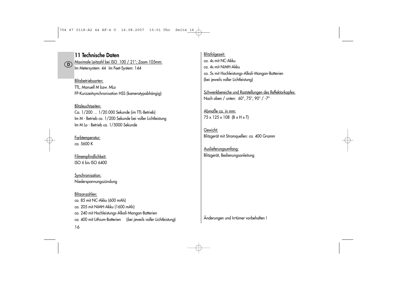 Metz MECABLITZ 44 AF-4 Olympus User Manual | Page 16 / 108