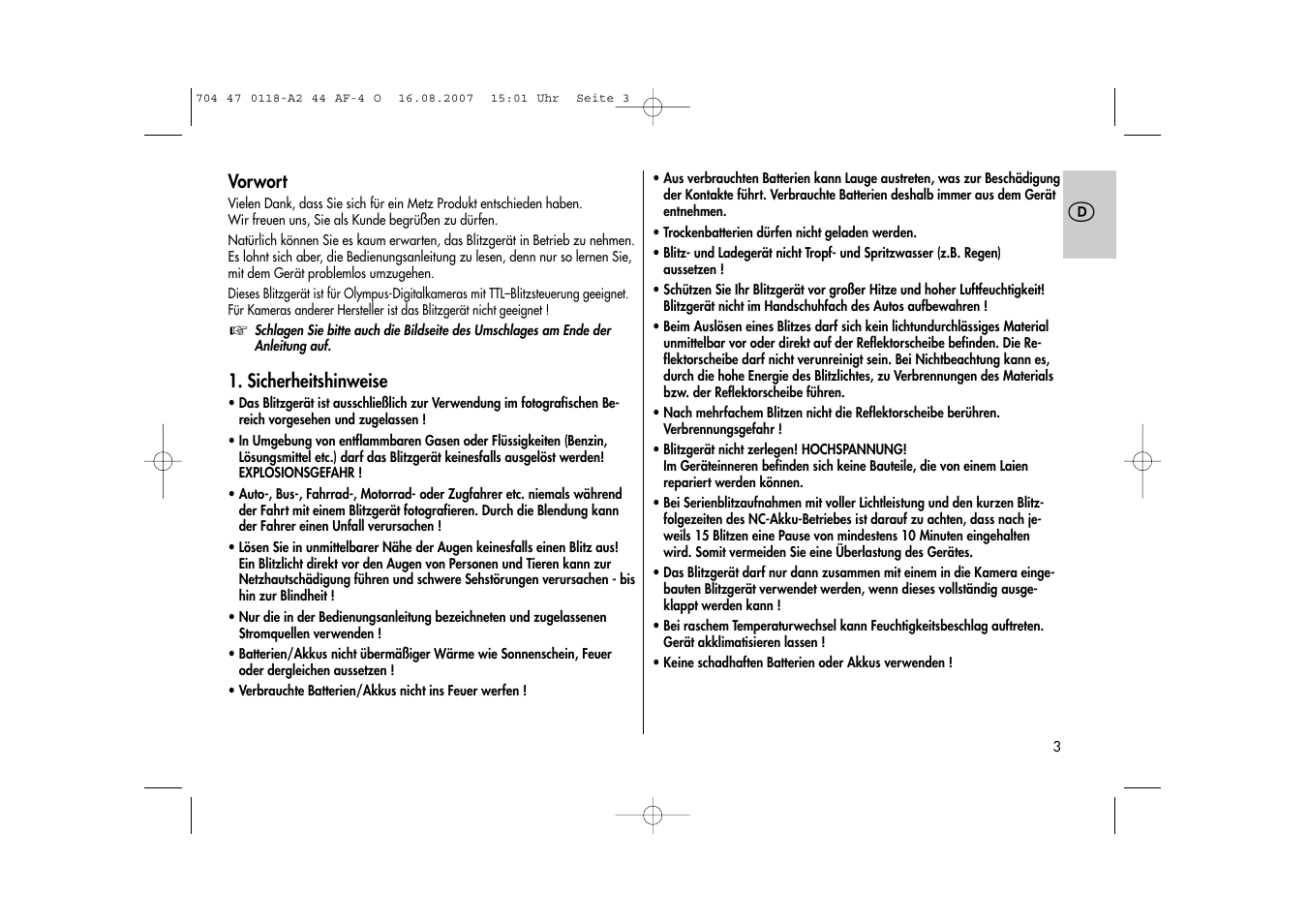 Metz MECABLITZ 44 AF-4 Olympus User Manual | Page 3 / 108