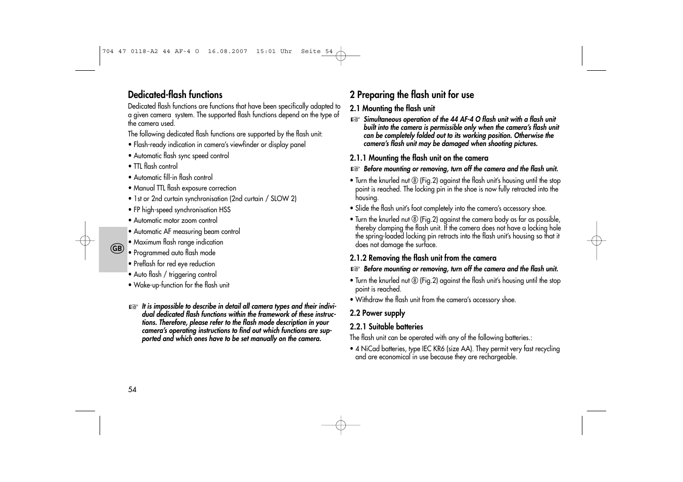 Metz MECABLITZ 44 AF-4 Olympus User Manual | Page 54 / 108