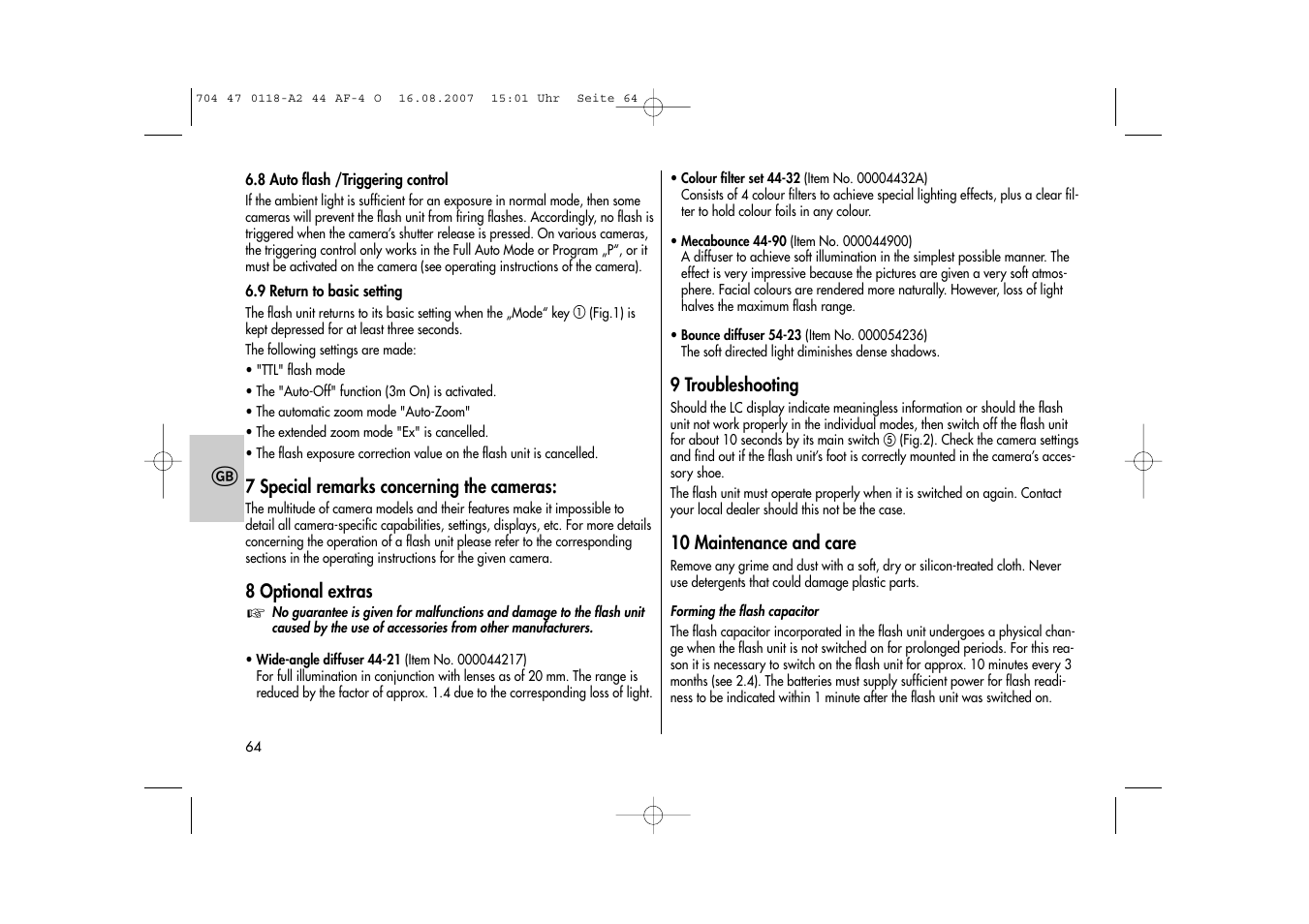 Metz MECABLITZ 44 AF-4 Olympus User Manual | Page 64 / 108