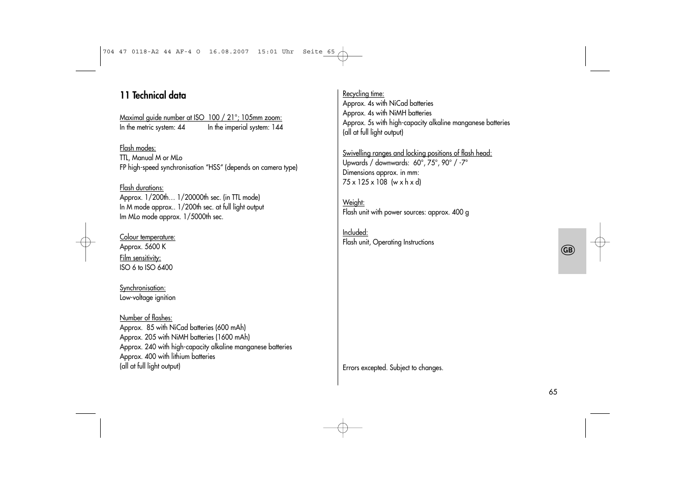 Metz MECABLITZ 44 AF-4 Olympus User Manual | Page 65 / 108