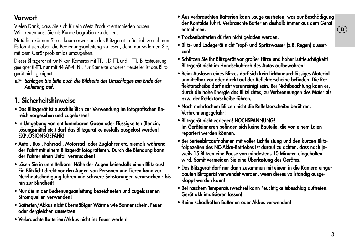 Metz MECABLITZ 44 AF-4 /4i Nikon User Manual | Page 3 / 142