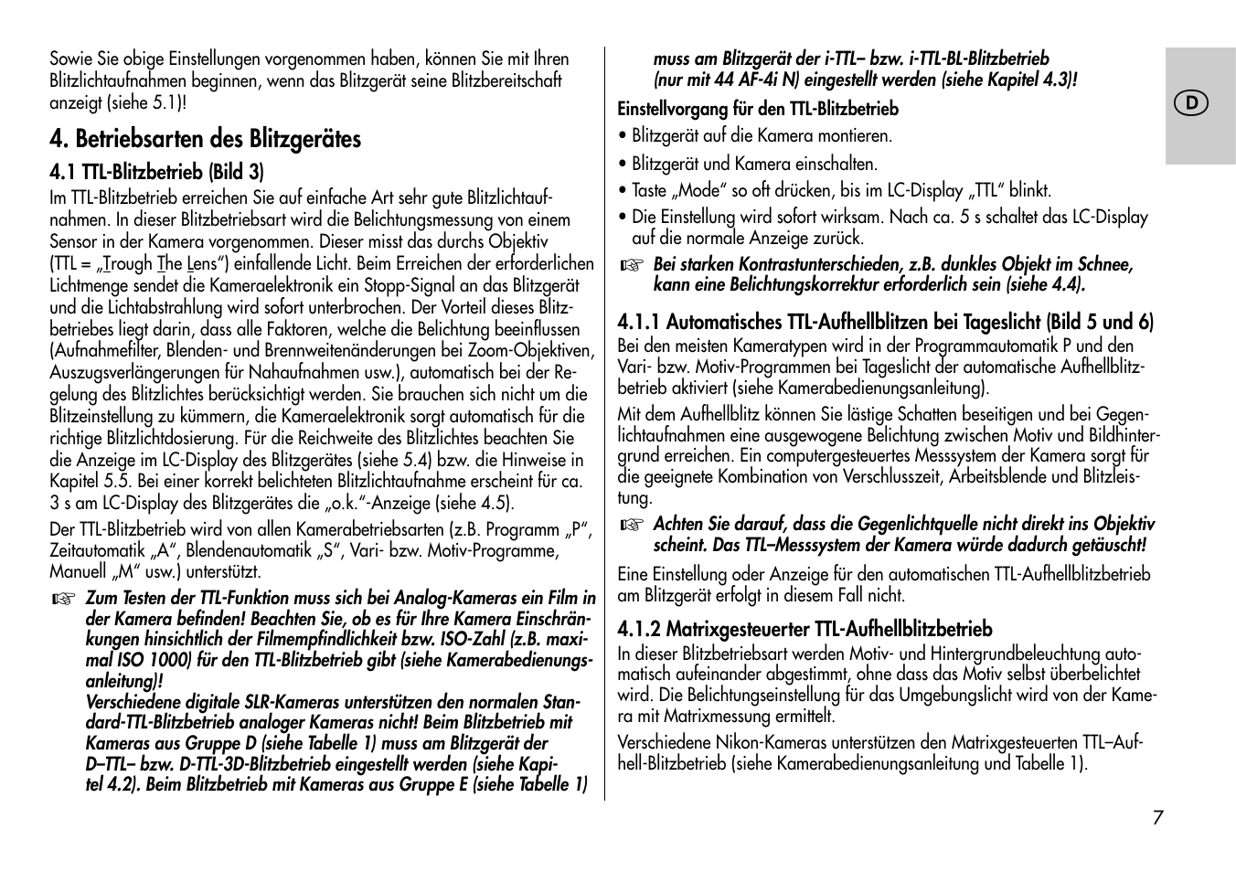 Metz MECABLITZ 44 AF-4 /4i Nikon User Manual | Page 7 / 142