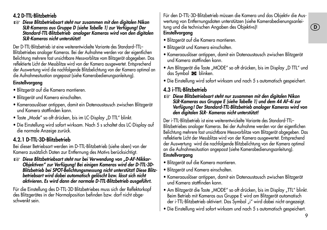 Metz MECABLITZ 44 AF-4 /4i Nikon User Manual | Page 9 / 142