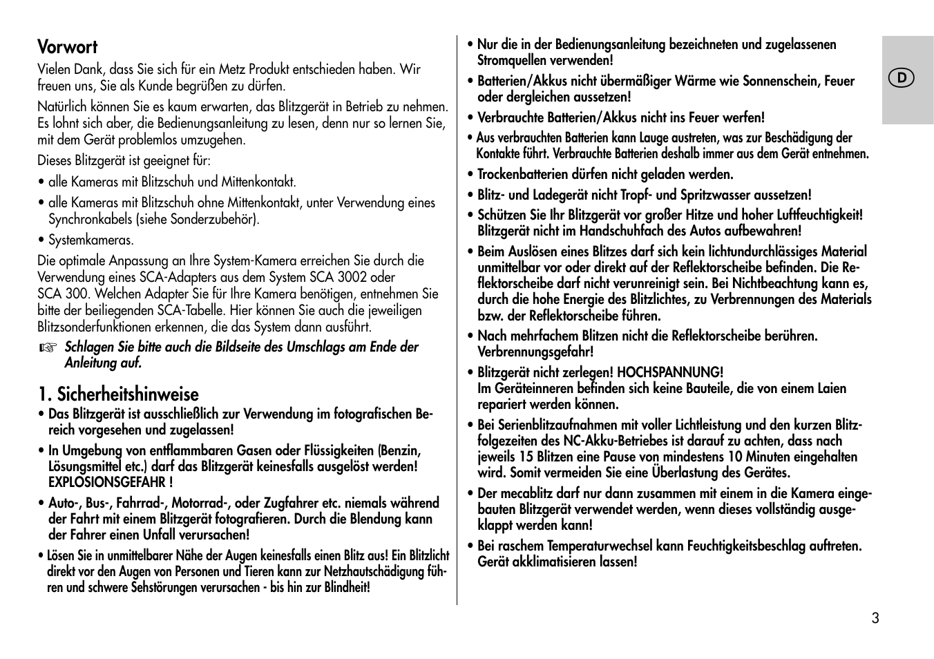 Vorwort, Sicherheitshinweise | Metz Mecablitz 44 MZ-2 User Manual | Page 3 / 139