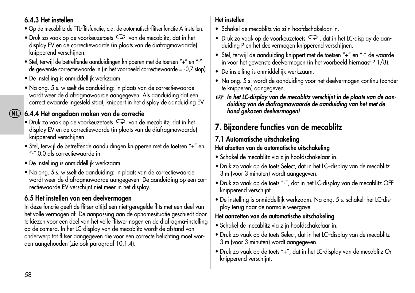 Bijzondere functies van de mecablitz | Metz Mecablitz 44 MZ-2 User Manual | Page 58 / 139