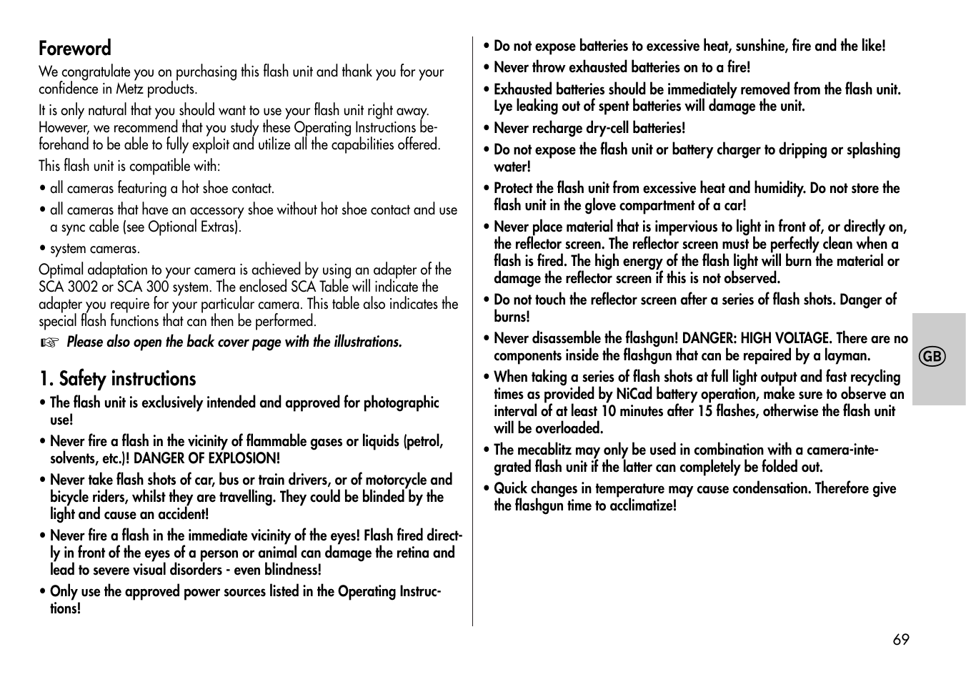 Foreword, Safety instructions | Metz Mecablitz 44 MZ-2 User Manual | Page 69 / 139