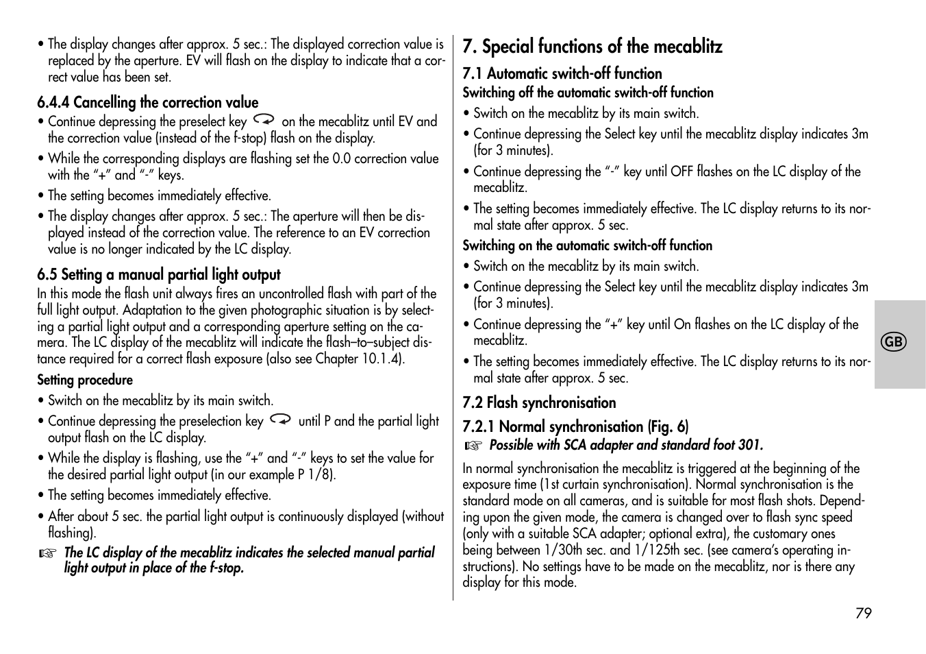 Special functions of the mecablitz | Metz Mecablitz 44 MZ-2 User Manual | Page 79 / 139