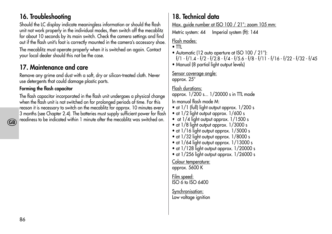 Metz Mecablitz 44 MZ-2 User Manual | Page 86 / 139
