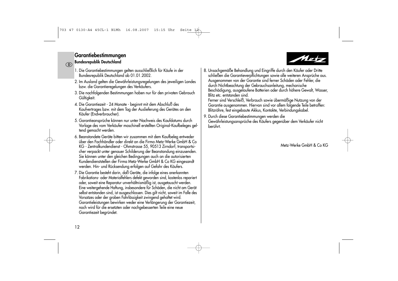 Metz MECABLITZ 45 CL-1 NiMH User Manual | Page 12 / 70