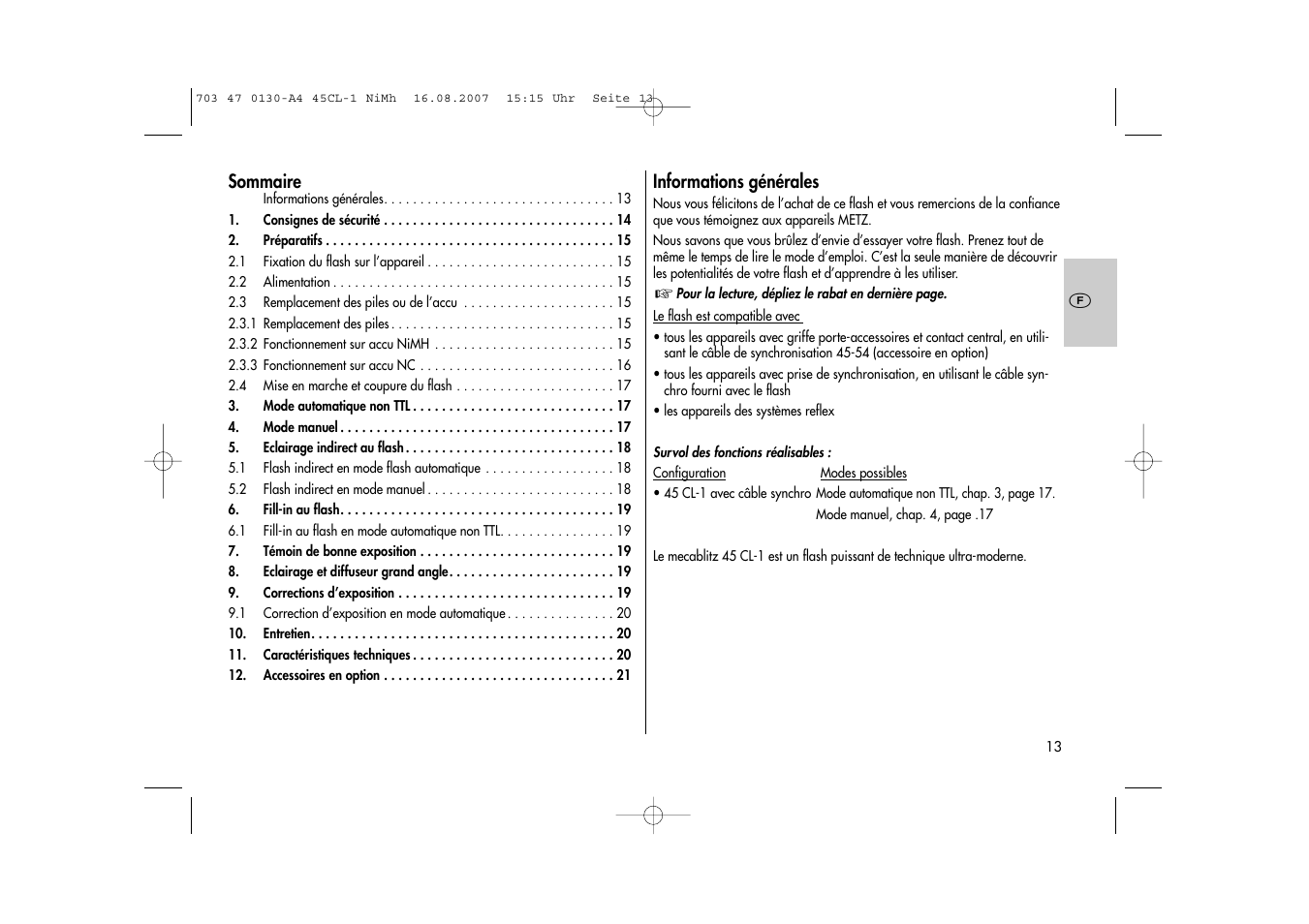 Metz MECABLITZ 45 CL-1 NiMH User Manual | Page 13 / 70