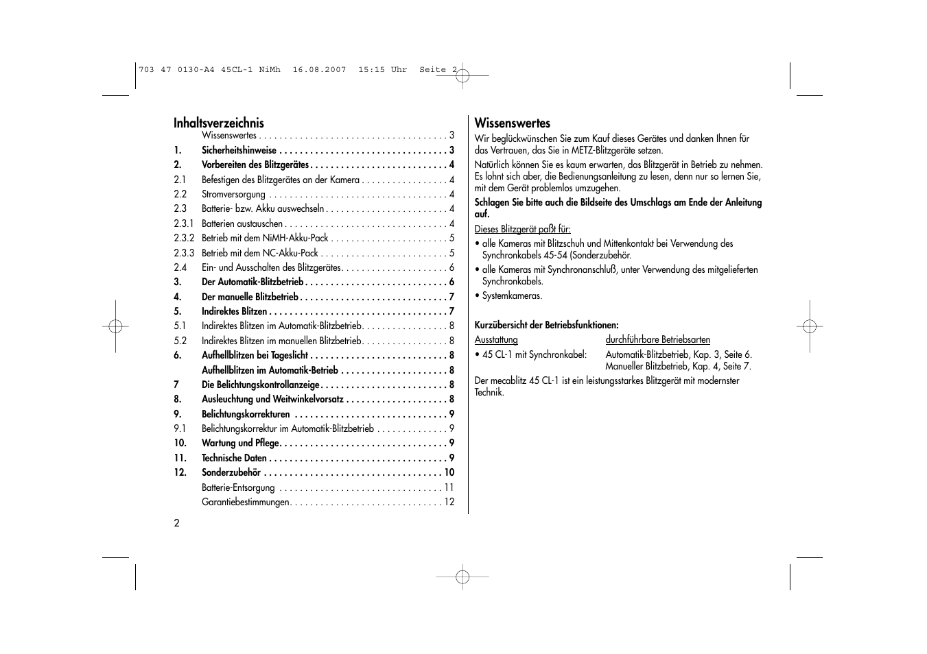 Metz MECABLITZ 45 CL-1 NiMH User Manual | Page 2 / 70