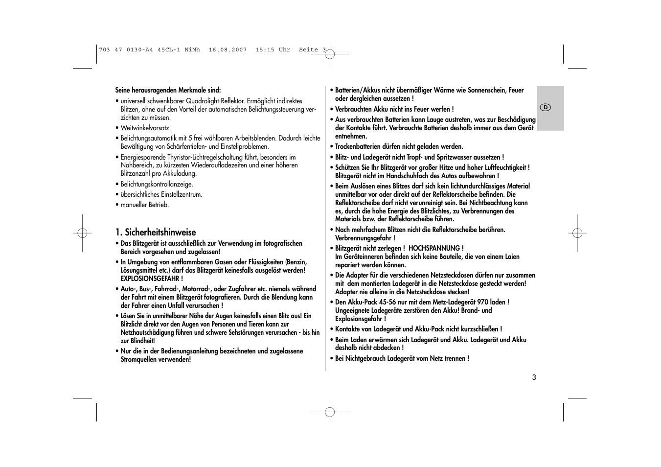 Metz MECABLITZ 45 CL-1 NiMH User Manual | Page 3 / 70