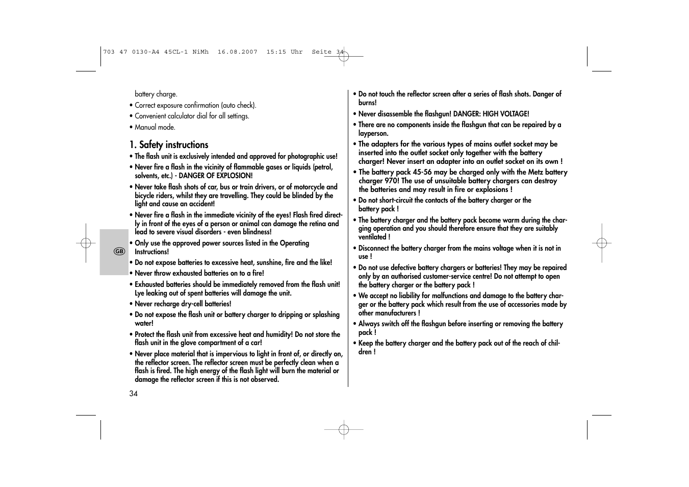 Metz MECABLITZ 45 CL-1 NiMH User Manual | Page 34 / 70