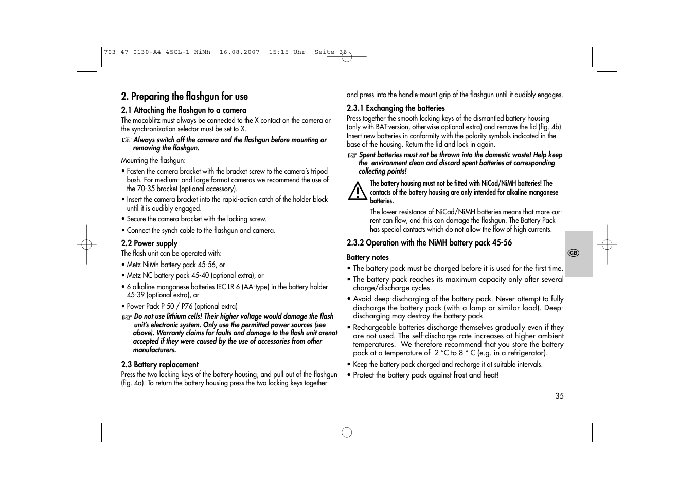 Metz MECABLITZ 45 CL-1 NiMH User Manual | Page 35 / 70