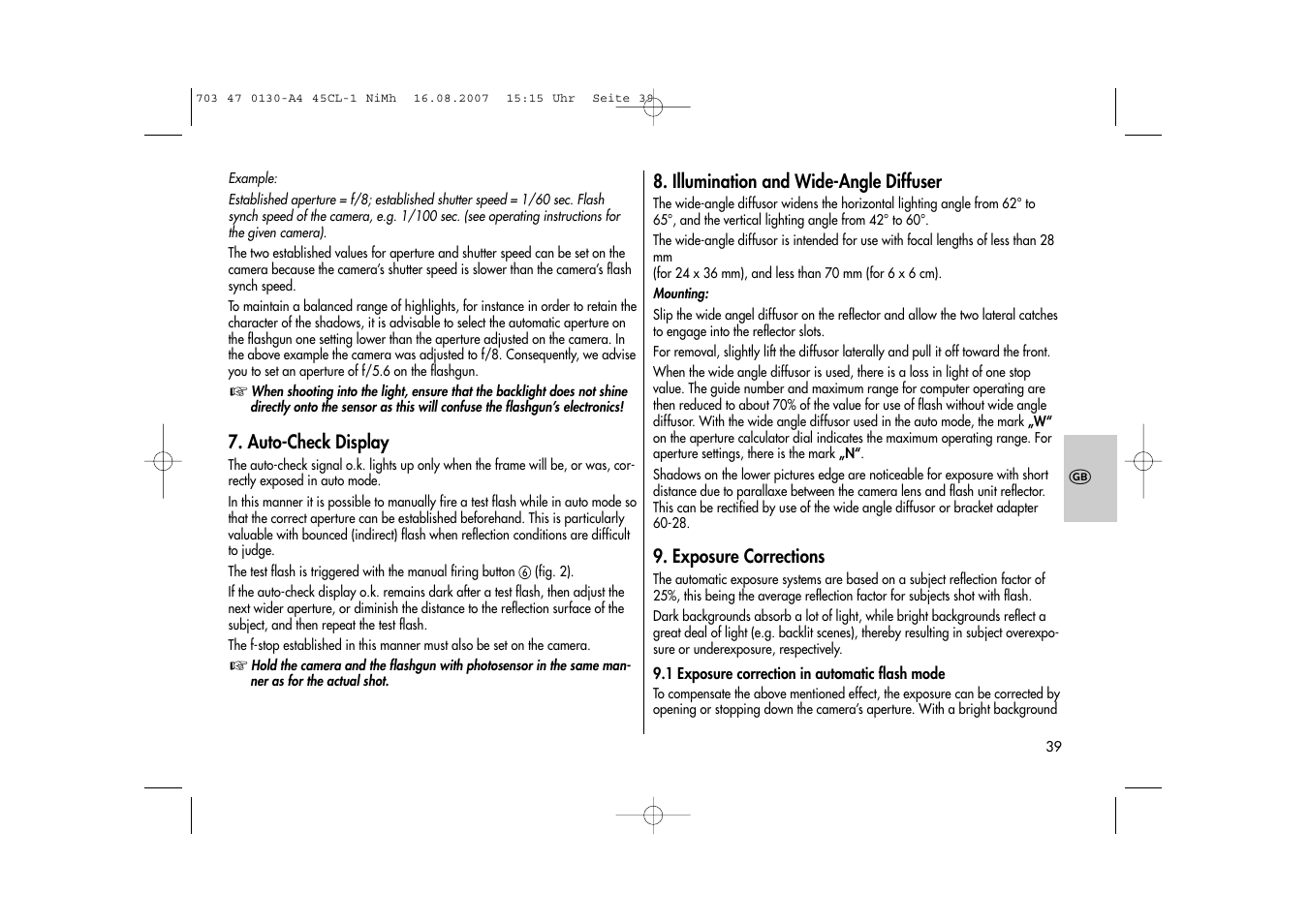 Metz MECABLITZ 45 CL-1 NiMH User Manual | Page 39 / 70