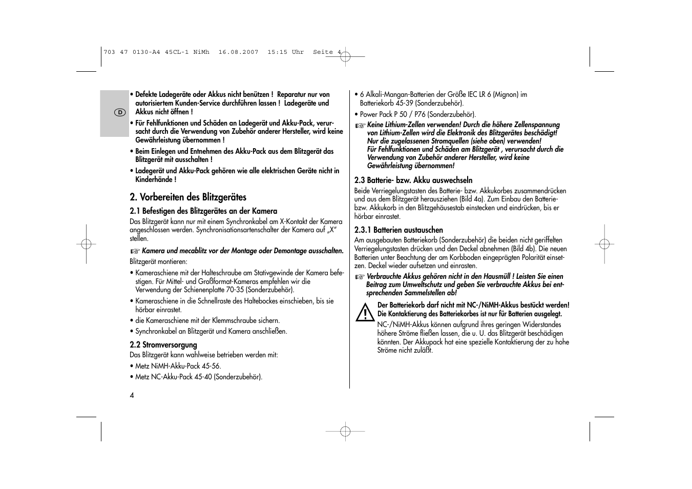 Metz MECABLITZ 45 CL-1 NiMH User Manual | Page 4 / 70