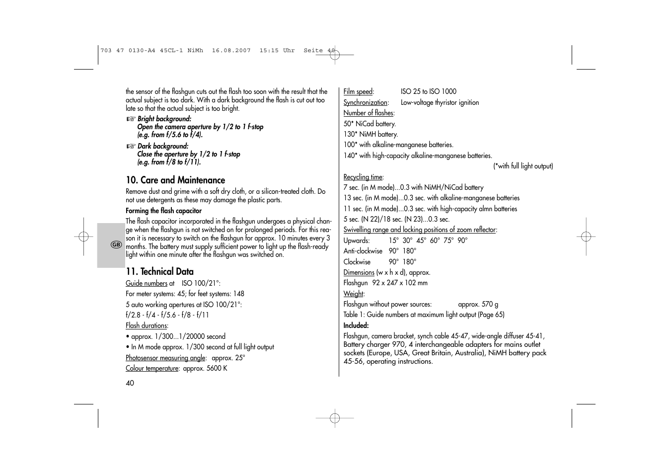 Metz MECABLITZ 45 CL-1 NiMH User Manual | Page 40 / 70