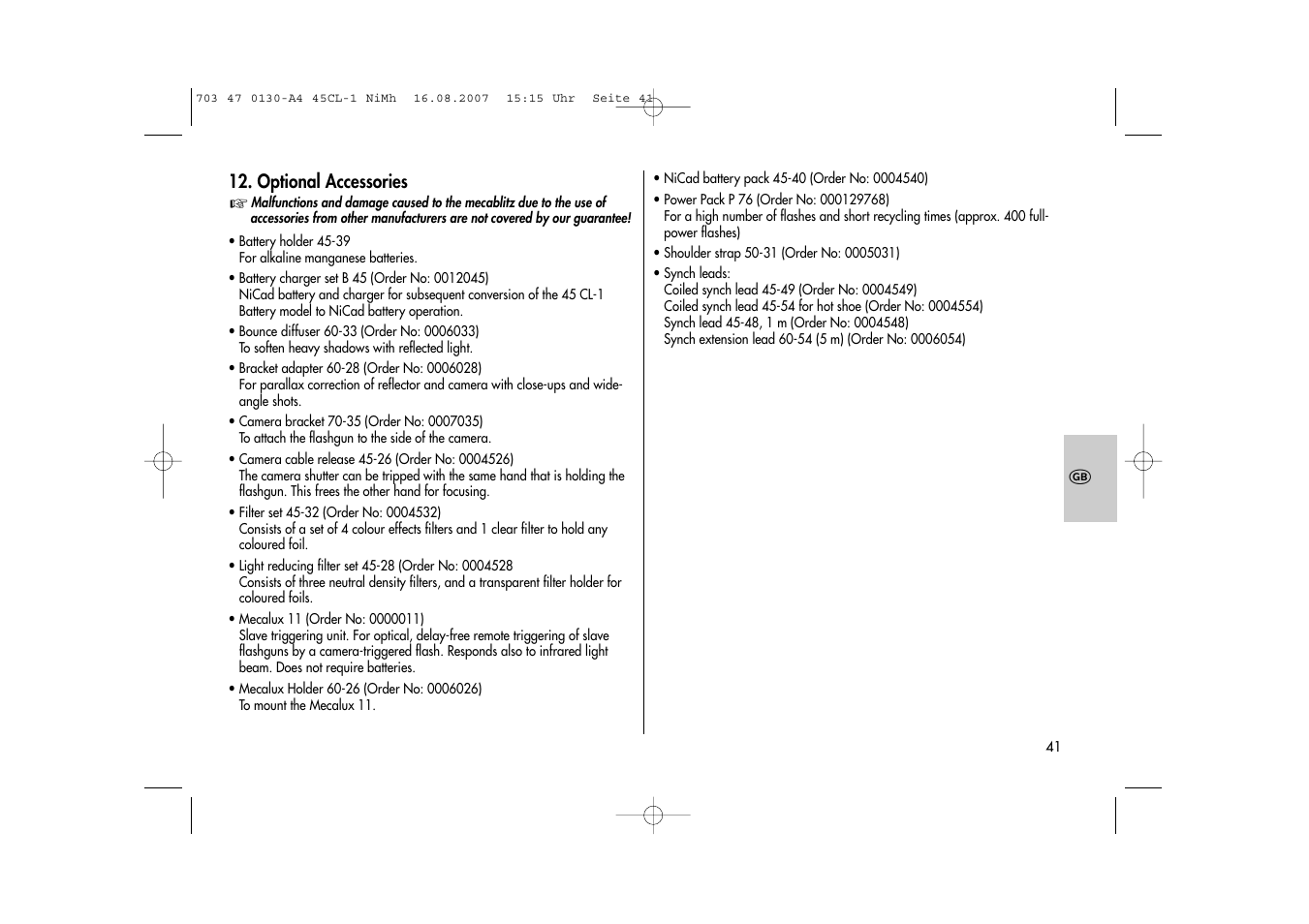 Metz MECABLITZ 45 CL-1 NiMH User Manual | Page 41 / 70