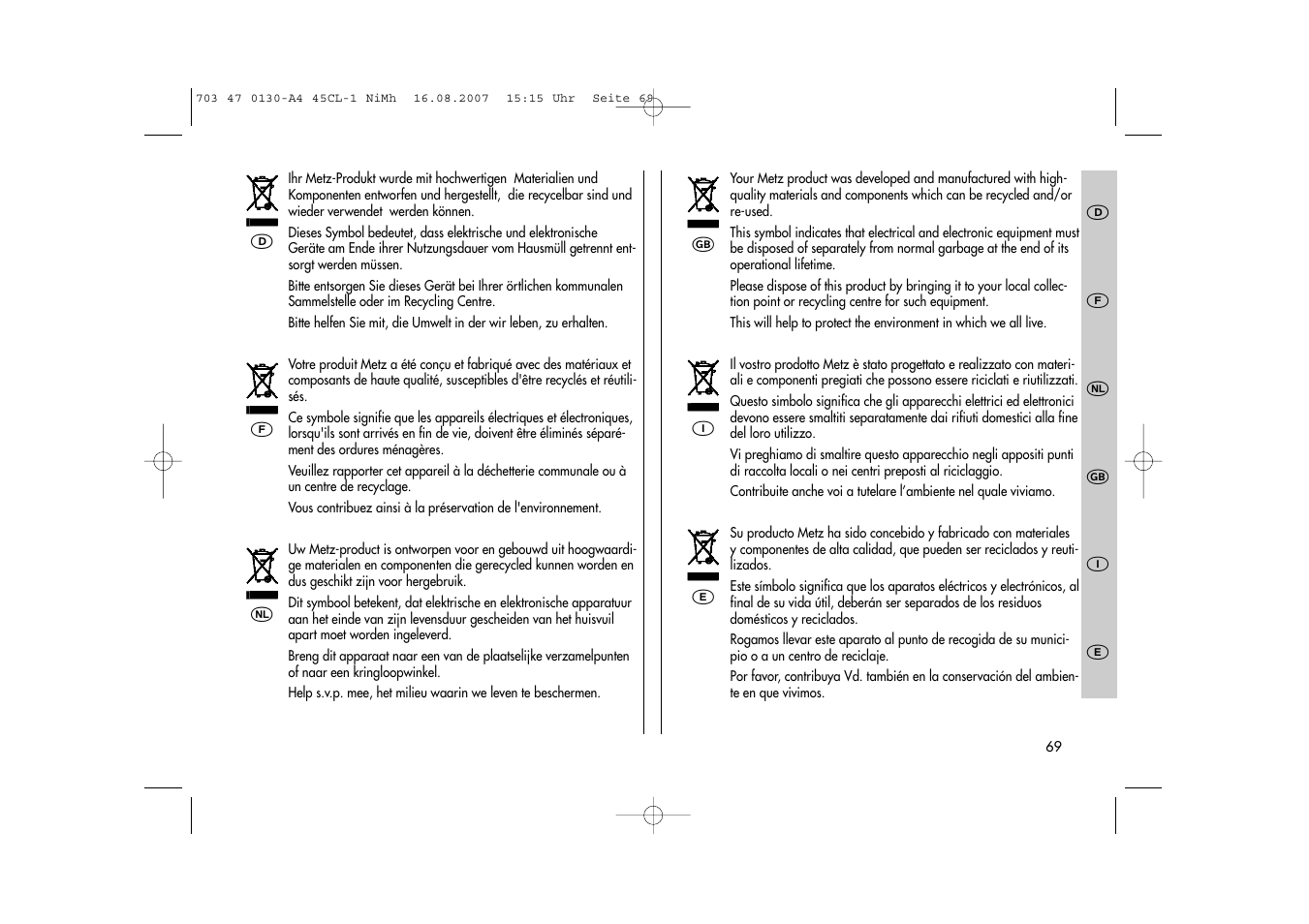 Metz MECABLITZ 45 CL-1 NiMH User Manual | Page 69 / 70
