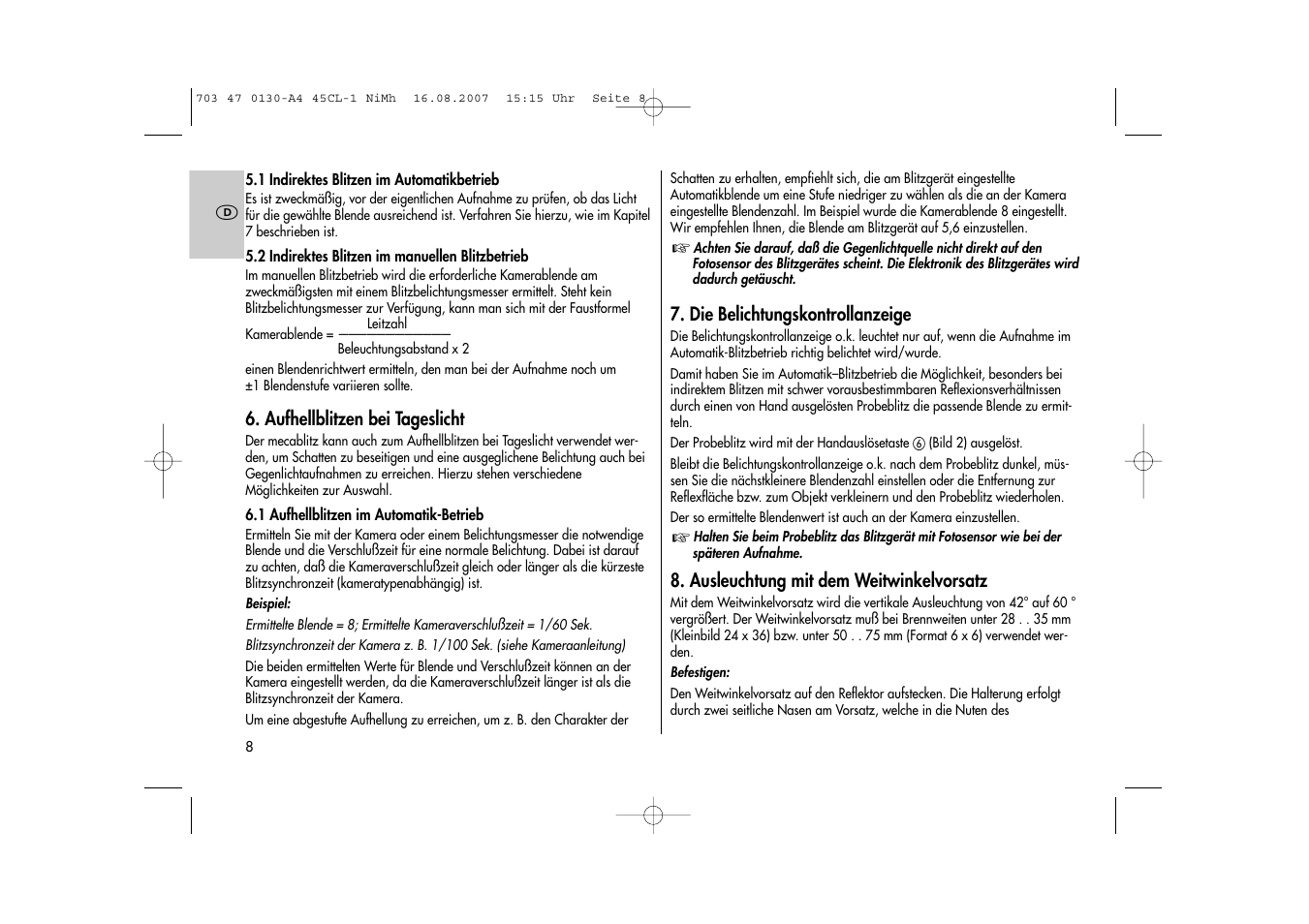 Metz MECABLITZ 45 CL-1 NiMH User Manual | Page 8 / 70