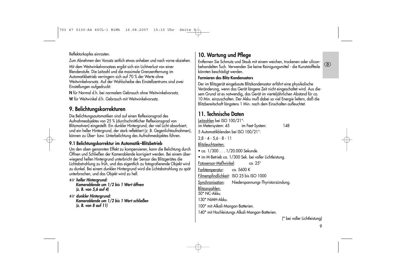 Metz MECABLITZ 45 CL-1 NiMH User Manual | Page 9 / 70