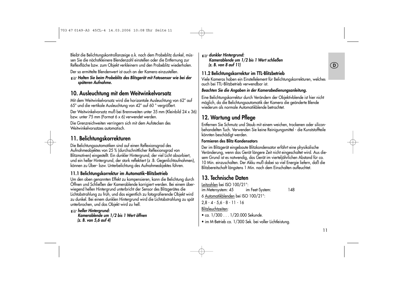 Metz Mecablitz 45 CL-4 User Manual | Page 11 / 84