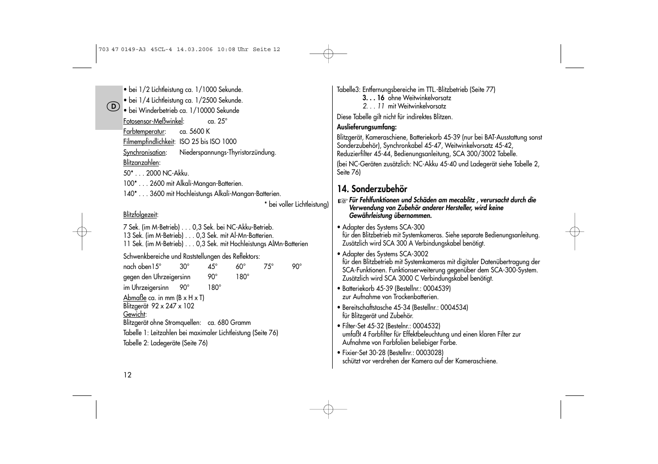 Metz Mecablitz 45 CL-4 User Manual | Page 12 / 84