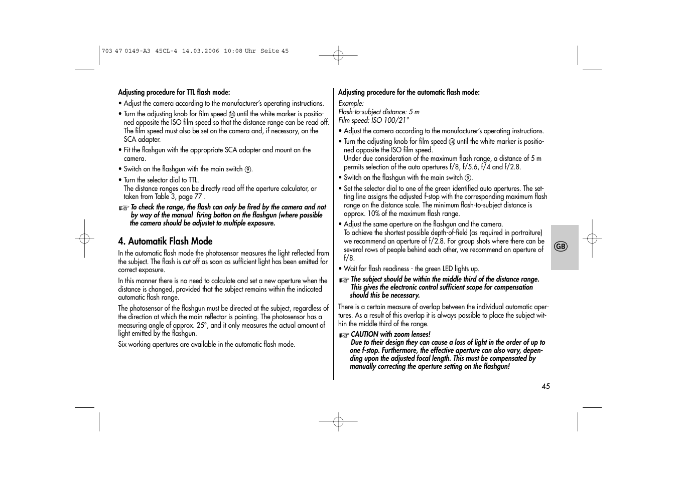 Metz Mecablitz 45 CL-4 User Manual | Page 45 / 84