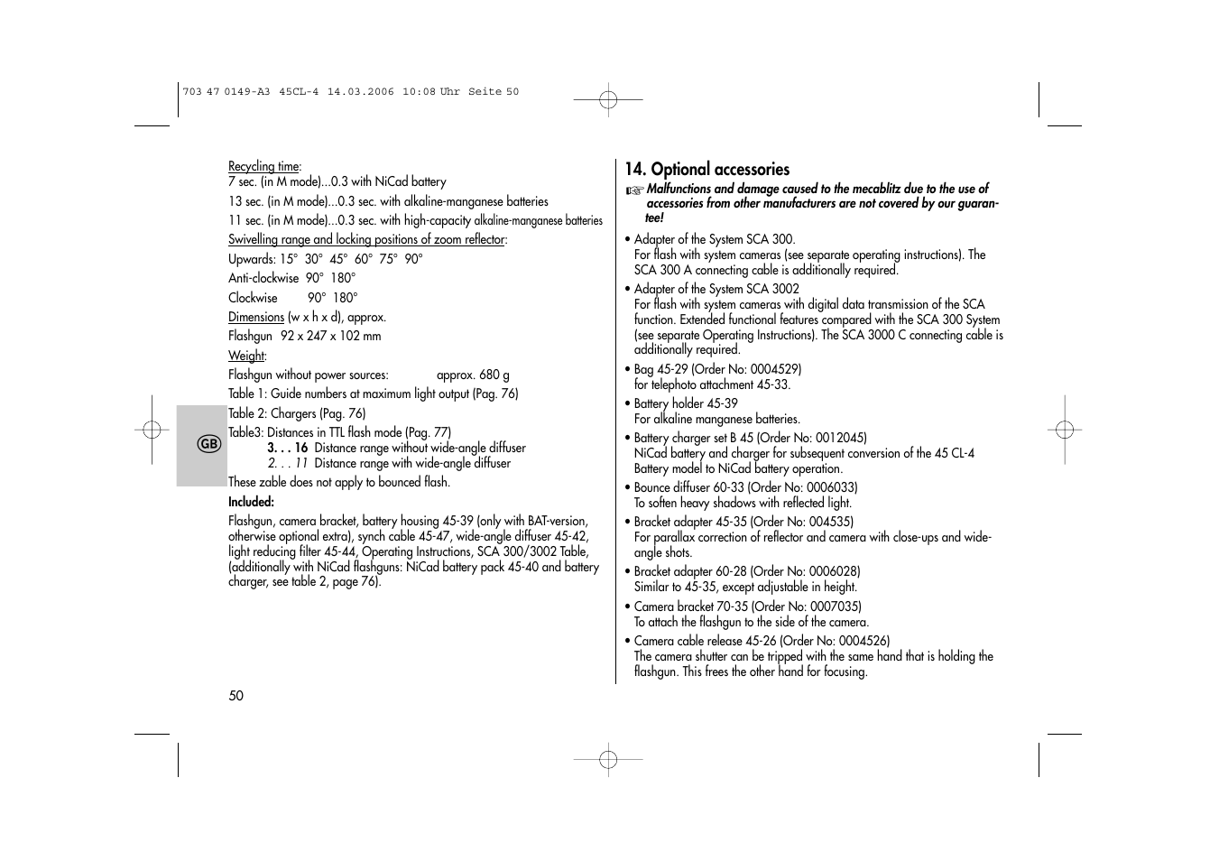 Metz Mecablitz 45 CL-4 User Manual | Page 50 / 84